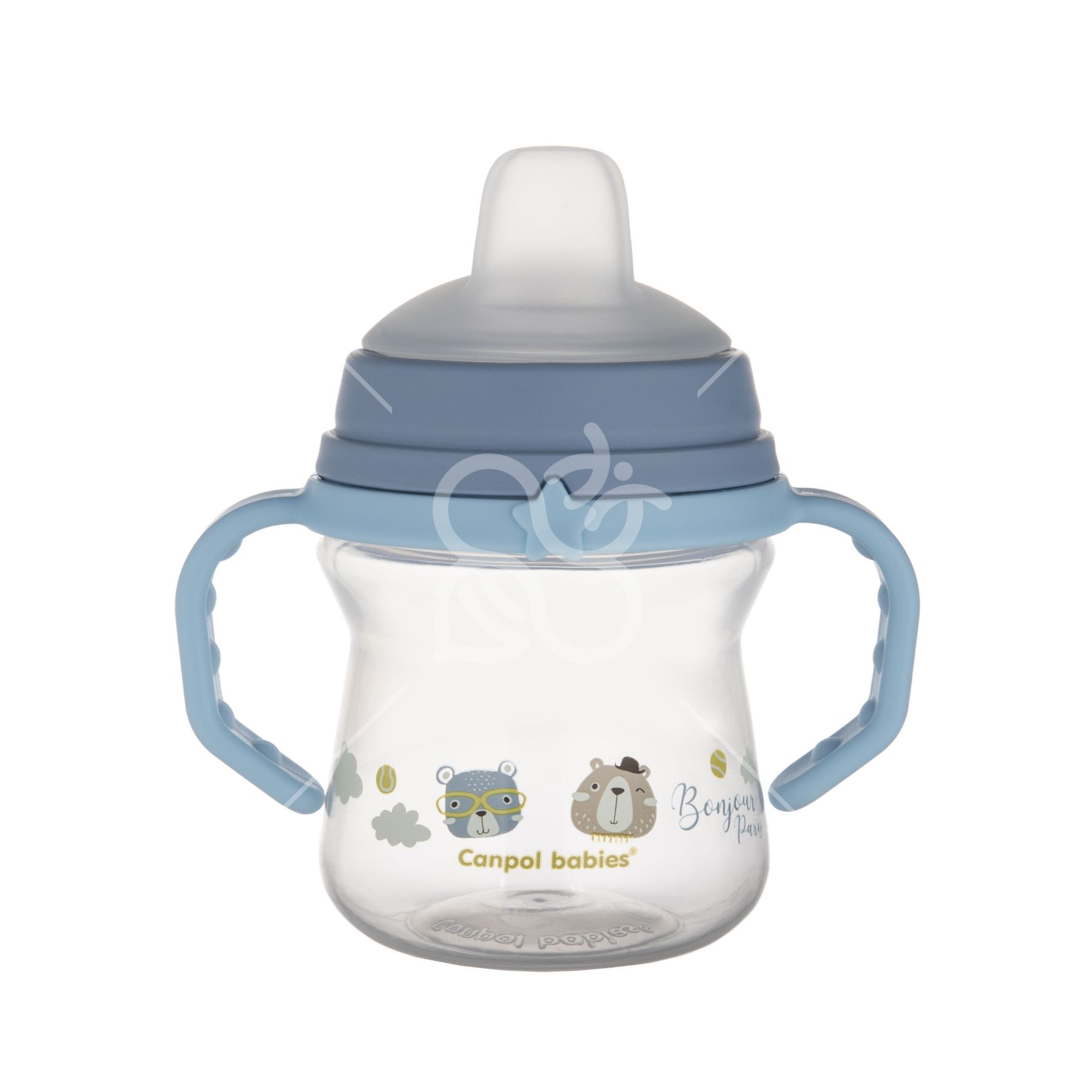 Canpol babies Кружка тренувальна з силіконовим носиком FirstCup 150 мл BONJOUR PARIS - блакитна
