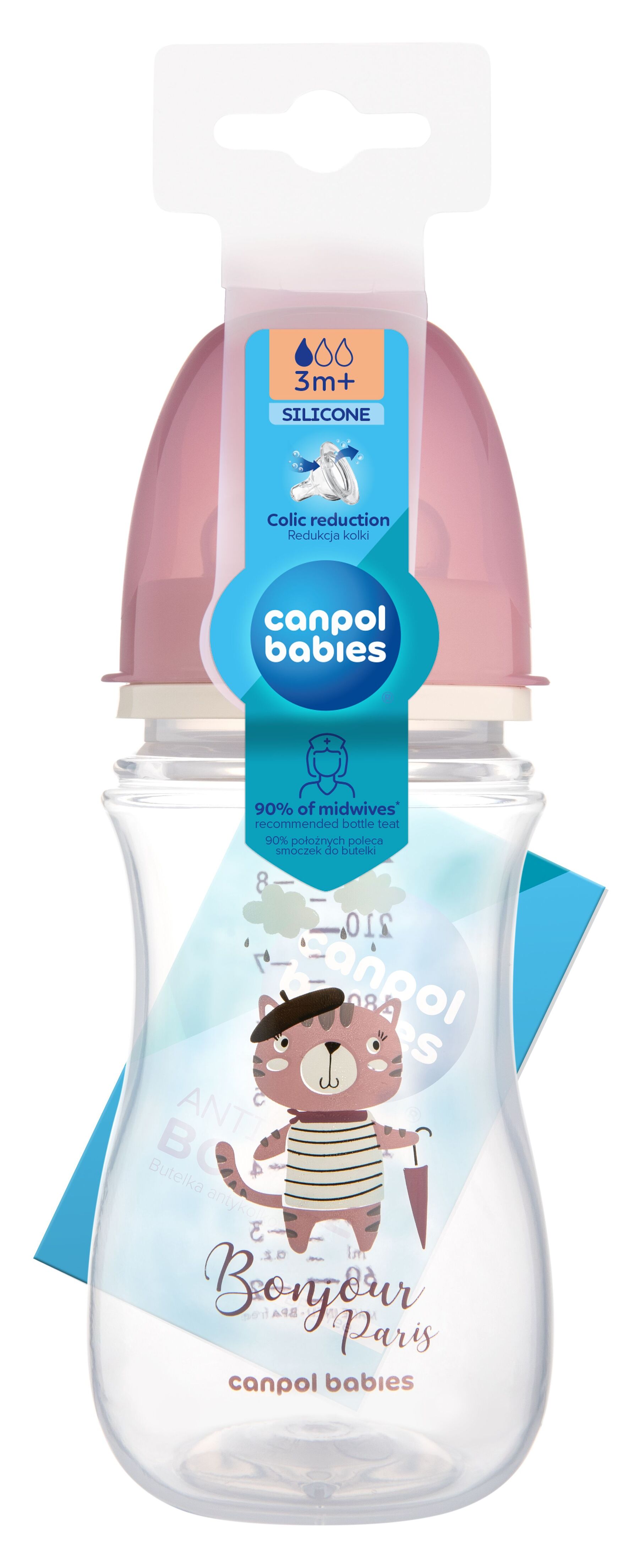 Canpol babies Пляшка антиколікова з широким отвором 240 мл PP Easystart Bonjour Paris рожева