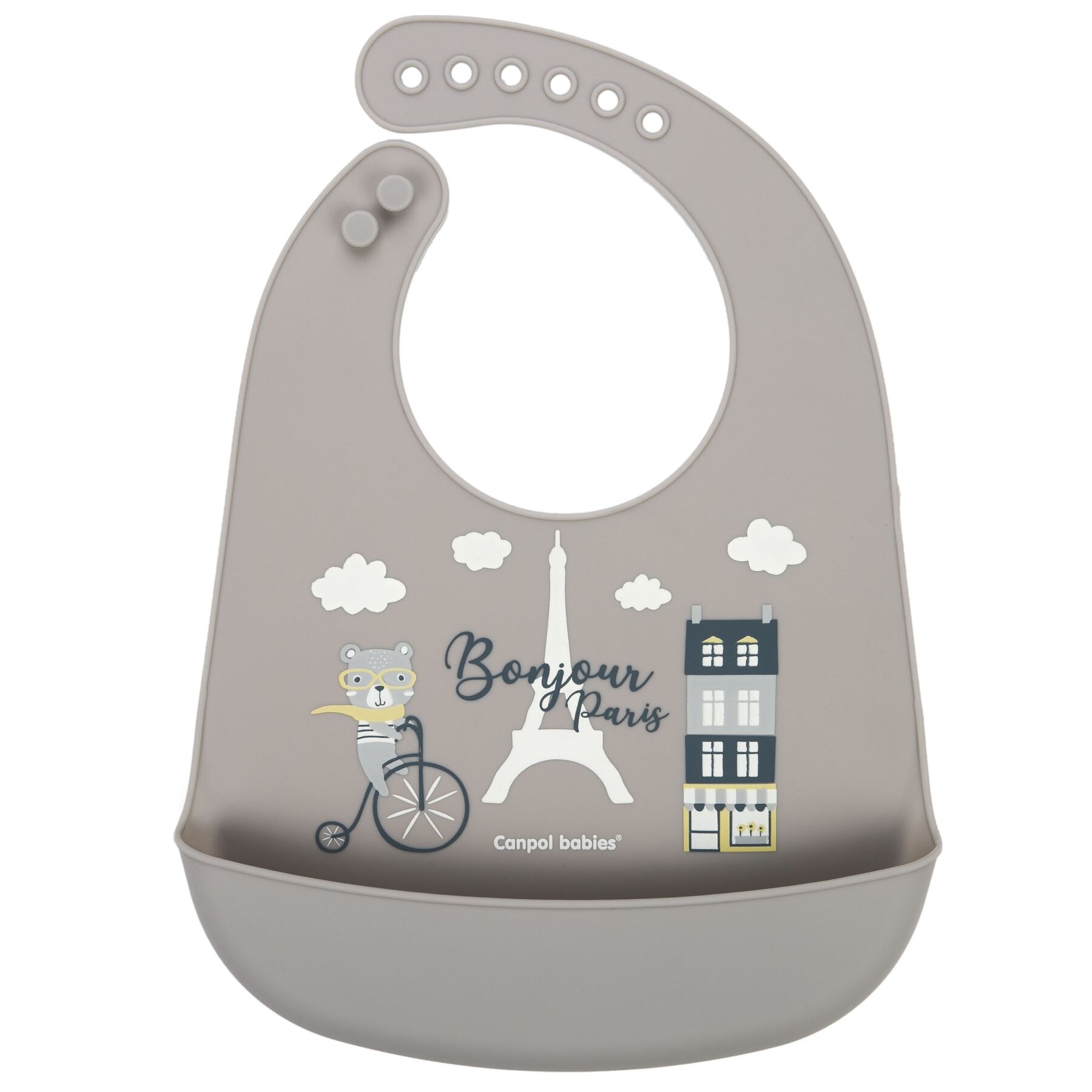 Canpol babies Слинявчик силіконовий з кишенькою Bonjour Paris - бежевий