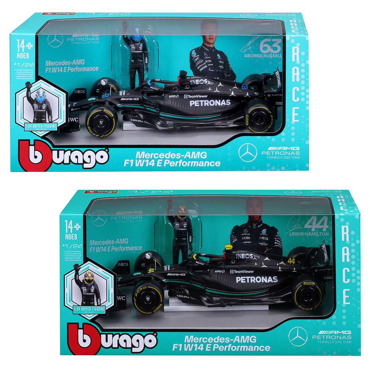 Автомодель з фігуркою - MERCEDES-AMG F1 W14 E PERFORMANCE (1:24)