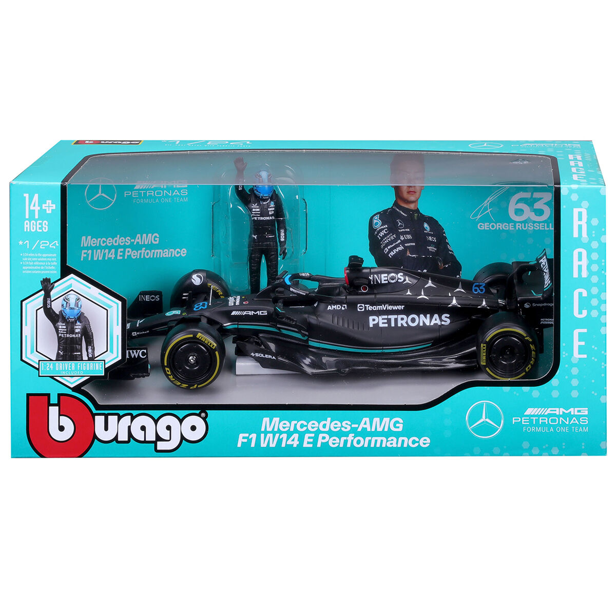 Автомодель з фігуркою - MERCEDES-AMG F1 W14 E PERFORMANCE (1:24)