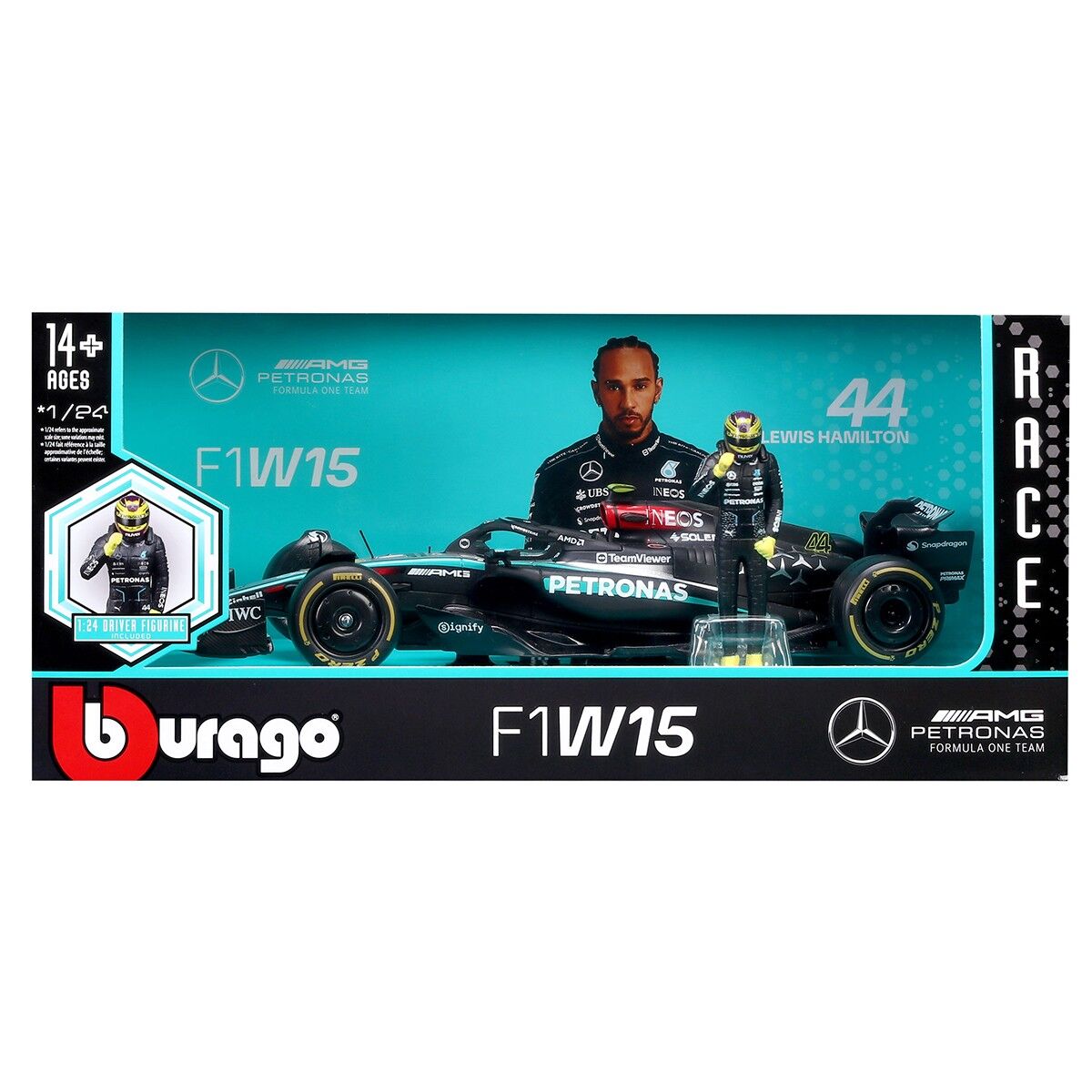 Автомодель з фігуркою – MERCEDES-AMG PETRONAS F1 W15 (2024) (1:24)