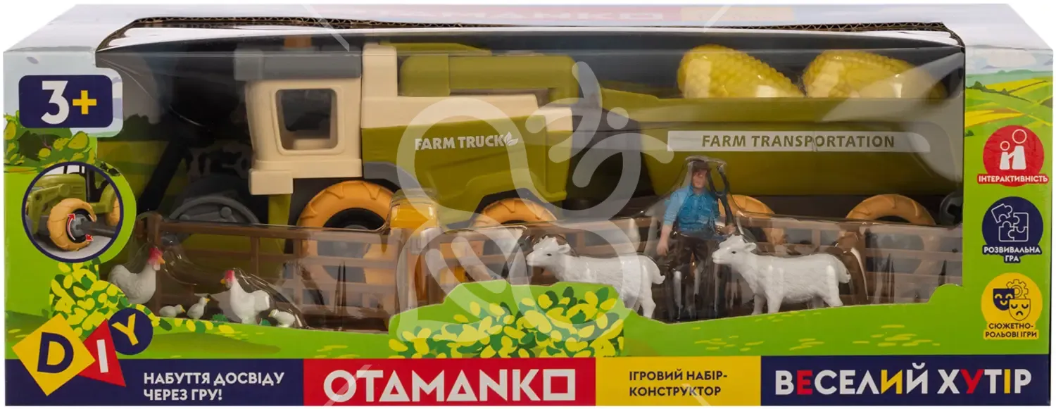 Ігровий набір OTAMANKO Веселий хутір  (комбайн з прицепом, фермер з вівцями і курами)