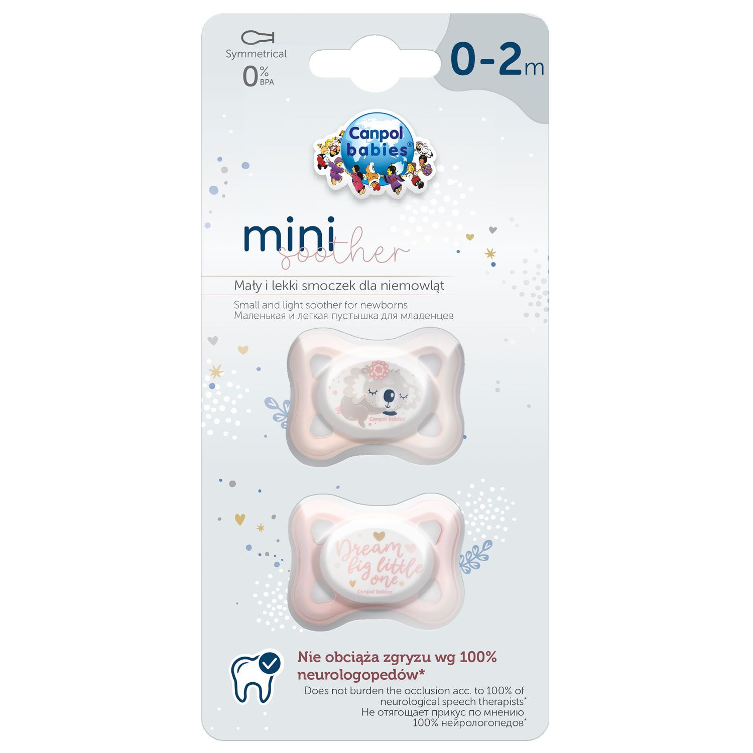 Canpol babies Пустушка силіконова симетрична 0-2 міс Mini 2 шт. - рожева