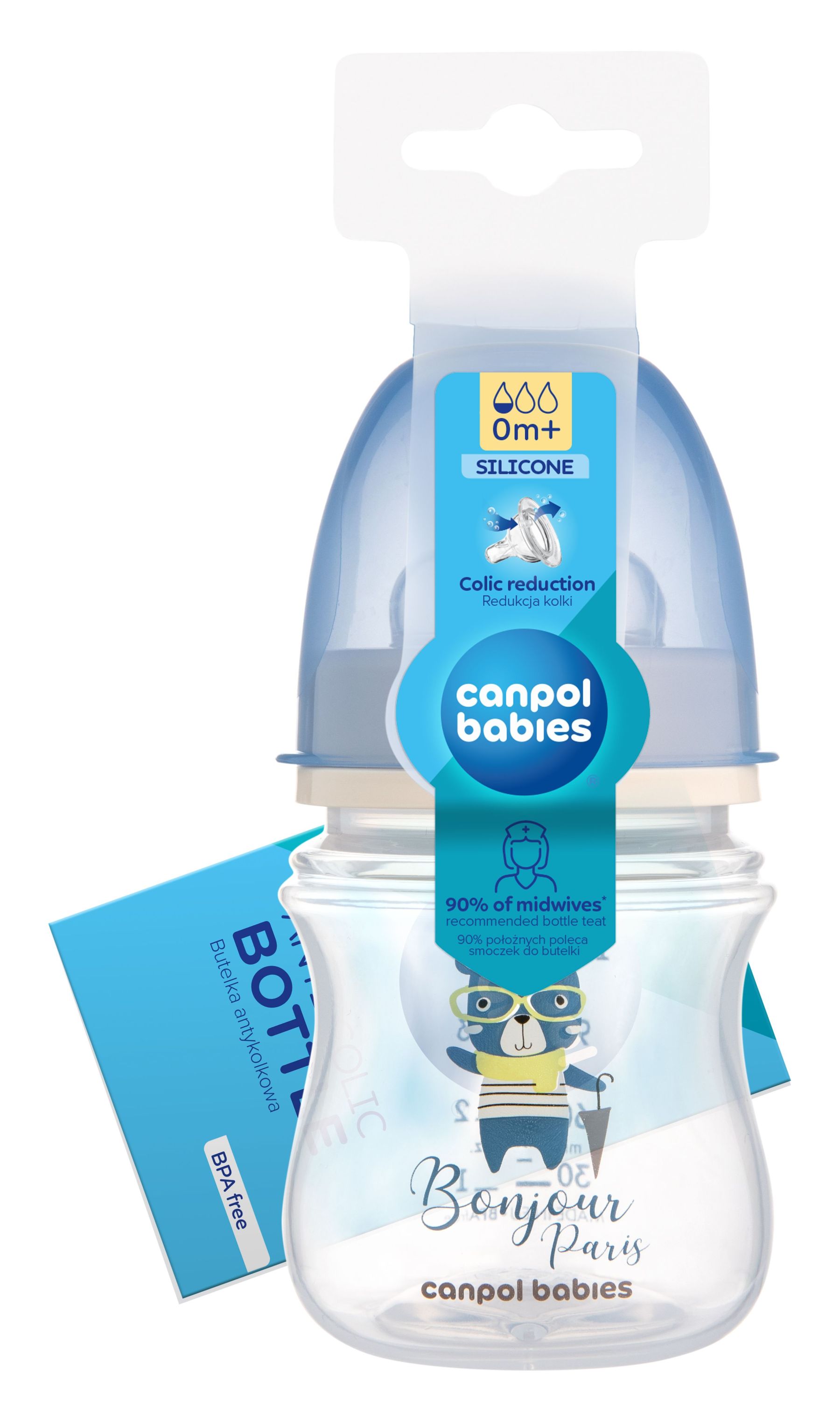 Canpol babies Пляшка антиколікова з широким отвором 120 мл PP Easystart Bonjour Paris синя