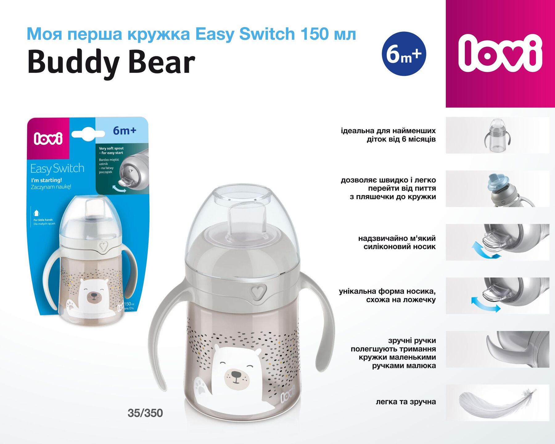 LOVI Моя перша кружка Easy Switch 150 мл Buddy Bear