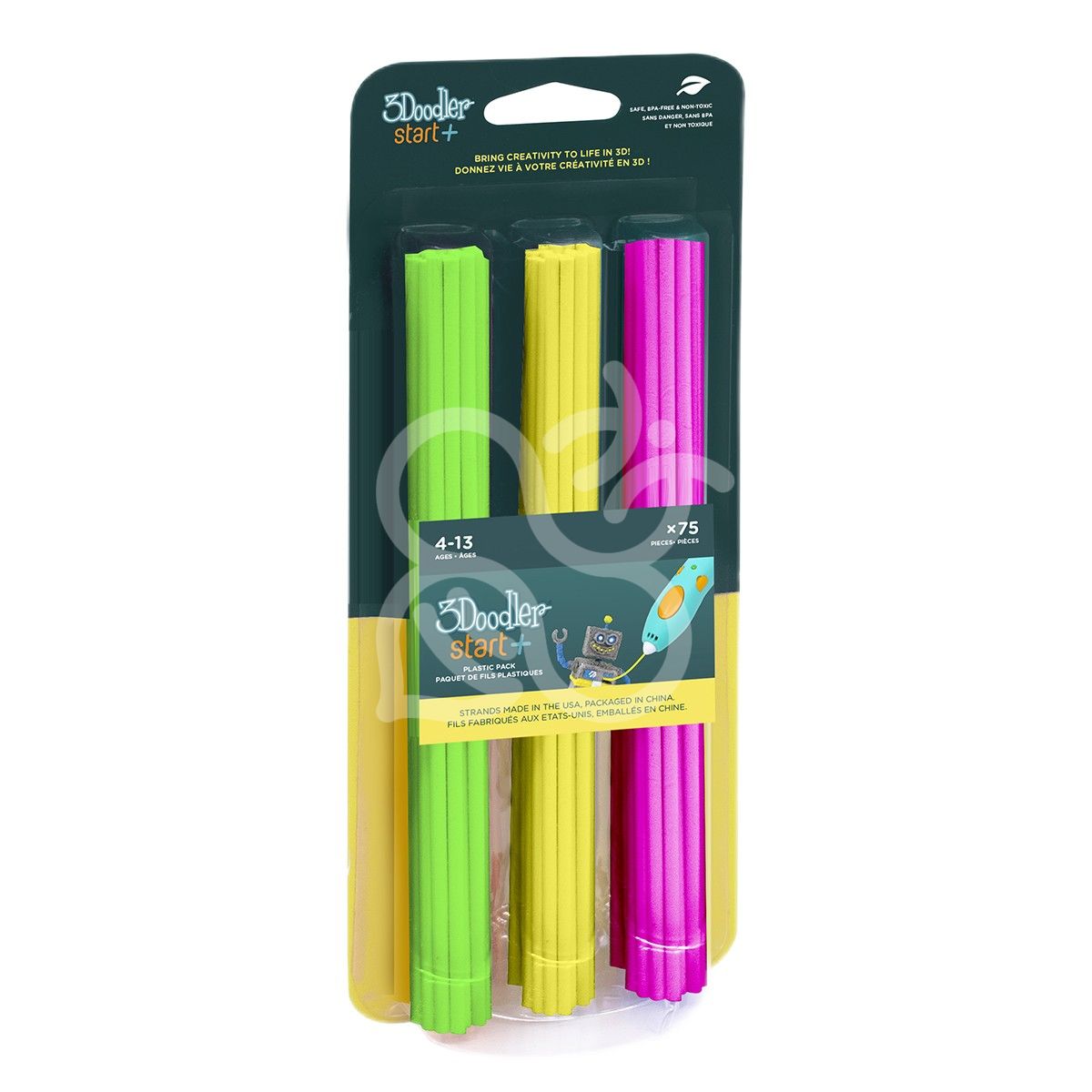 Набір стрижнів для 3D-ручки 3Doodler Start – МІКС (75 шт: зелений, жовтий, рожевий)