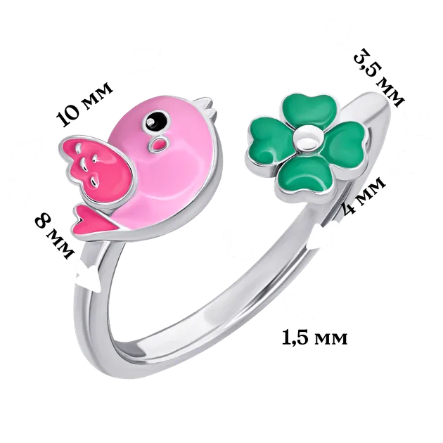 Каблучка UMa&UMi Пташка 925 з конюшиною (119582300611)