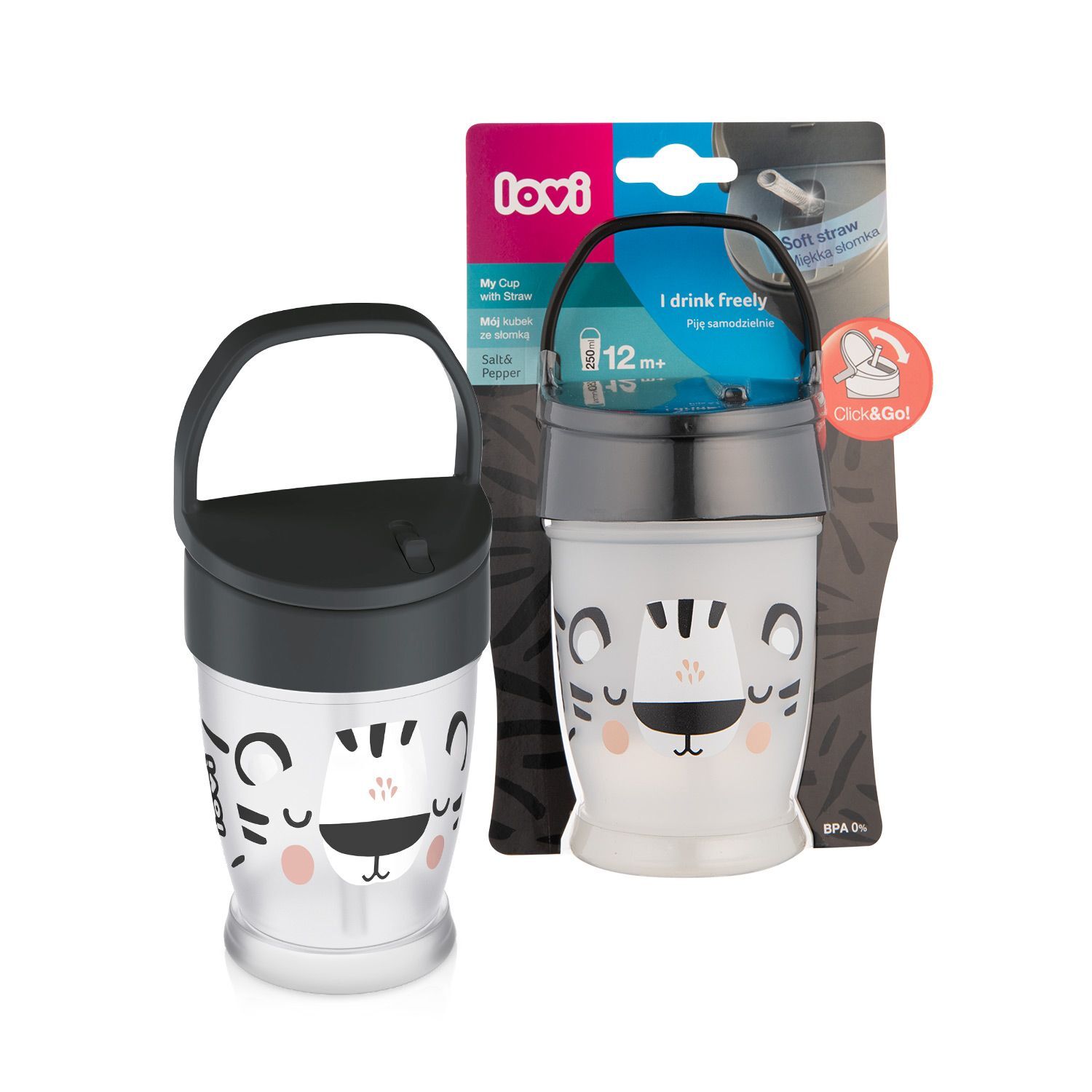 LOVI Моя кружка з трубочкою JUNIOR 250 мл Salt&Pepper