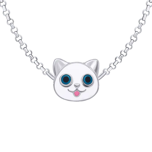 Кольє UMa&UMi Котик з рибкою із білою та рожевою емаллю (719570900624)