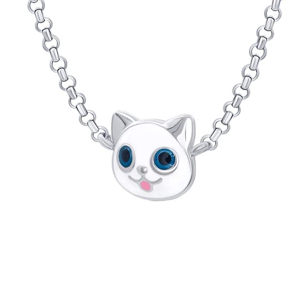 Кольє UMa&UMi Котик з рибкою із білою та рожевою емаллю (719570900624)