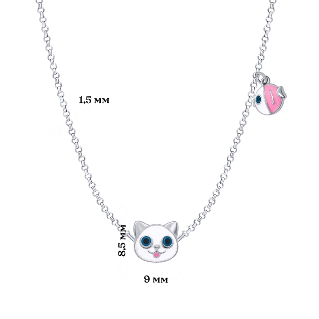 Кольє UMa&UMi Котик з рибкою із білою та рожевою емаллю (719570900624)