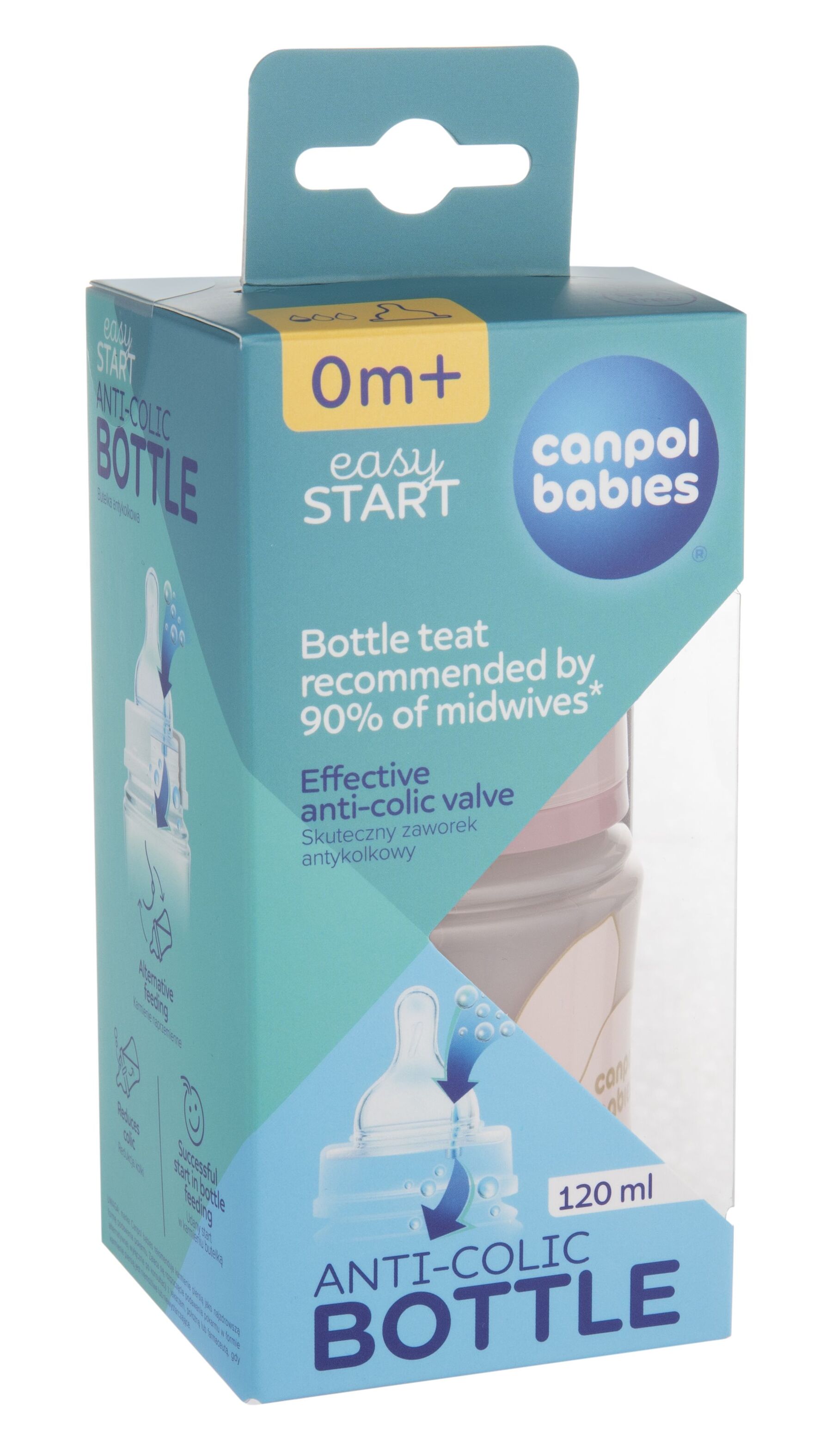 Canpol babies Пляшка антиколікова з широким отвором 120 мл Easystart GOLD - рожева