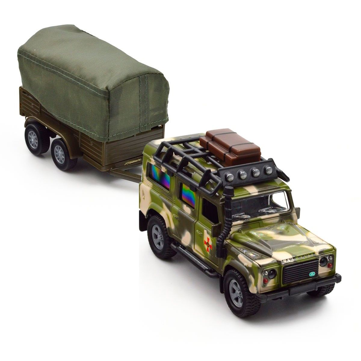 Ігровий набір – LAND ROVER DEFENDER MІЛІТАРІ (з причепом)