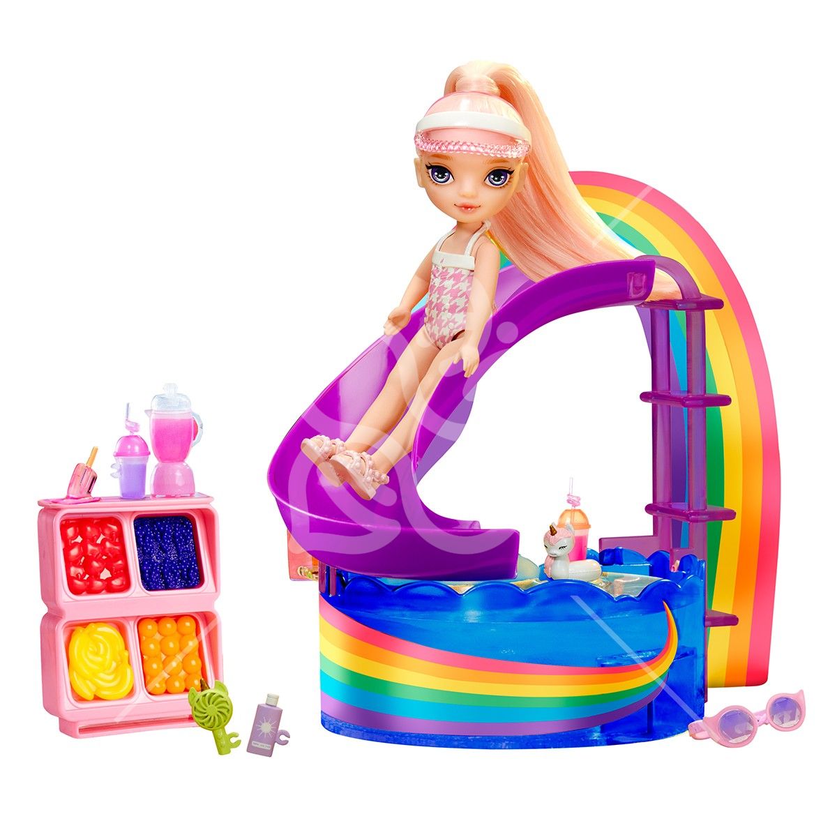 Ігровий набір з лялькою RAINBOW HIGH серії "Littles" – ВЕСЕЛКОВЕ СВЯТО В БАСЕЙНІ (з аксес.)