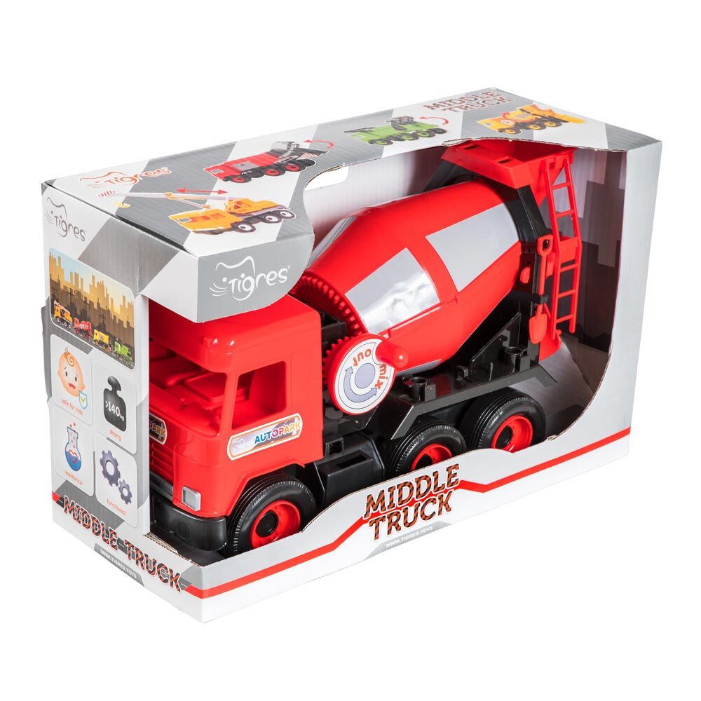 Машинка Tigres Middle truck Бетонозмішувач червоний в коробці (39489)