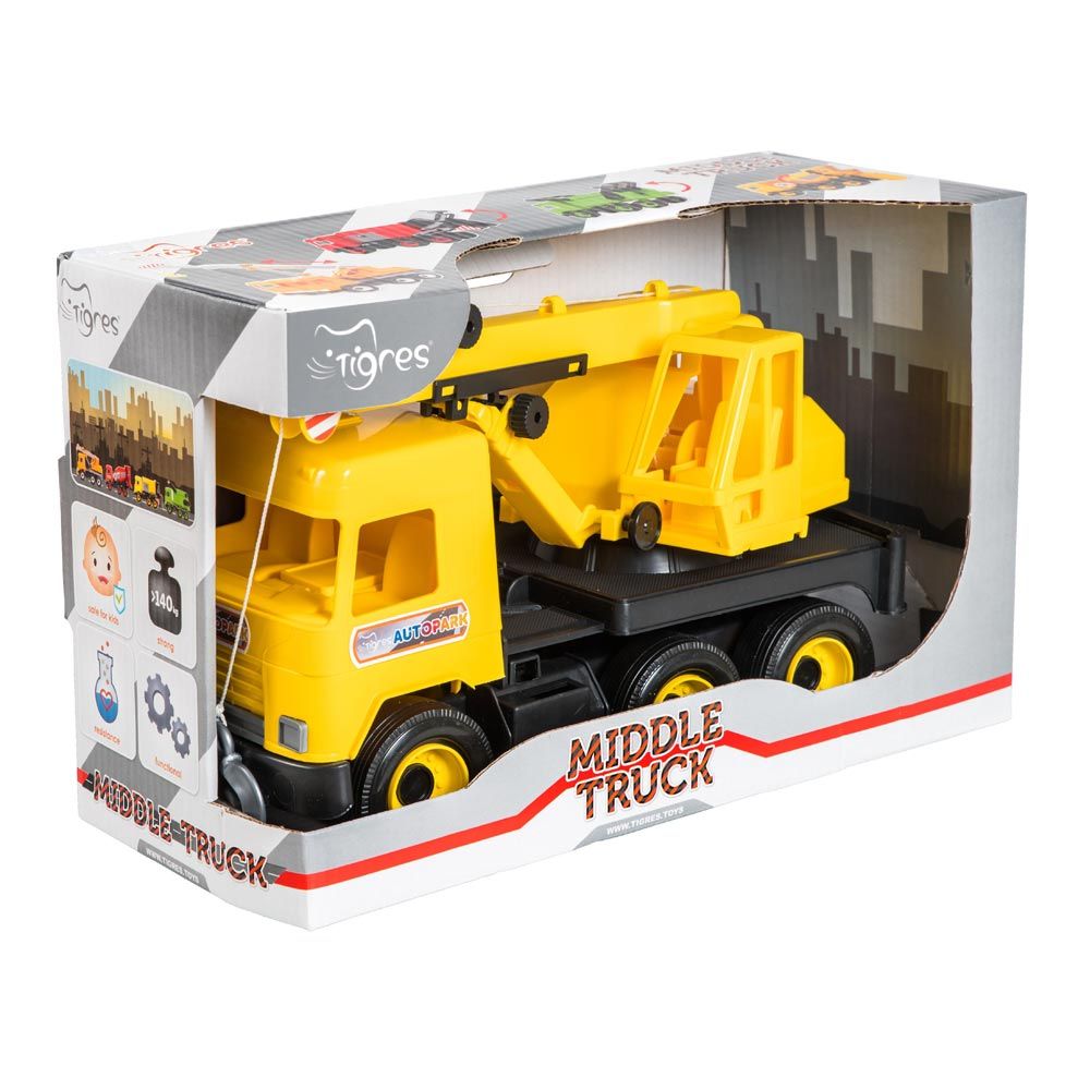 Машинка Tigres Middle truck Кран жовтий в коробці (39491)