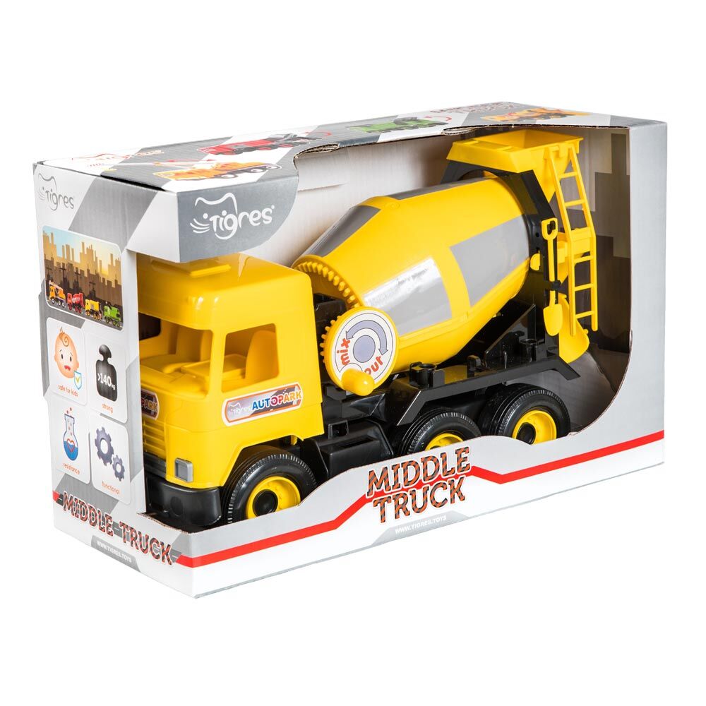 Машинка Tigres Middle truck Бетонозмішувач жовтий в коробці (39493)