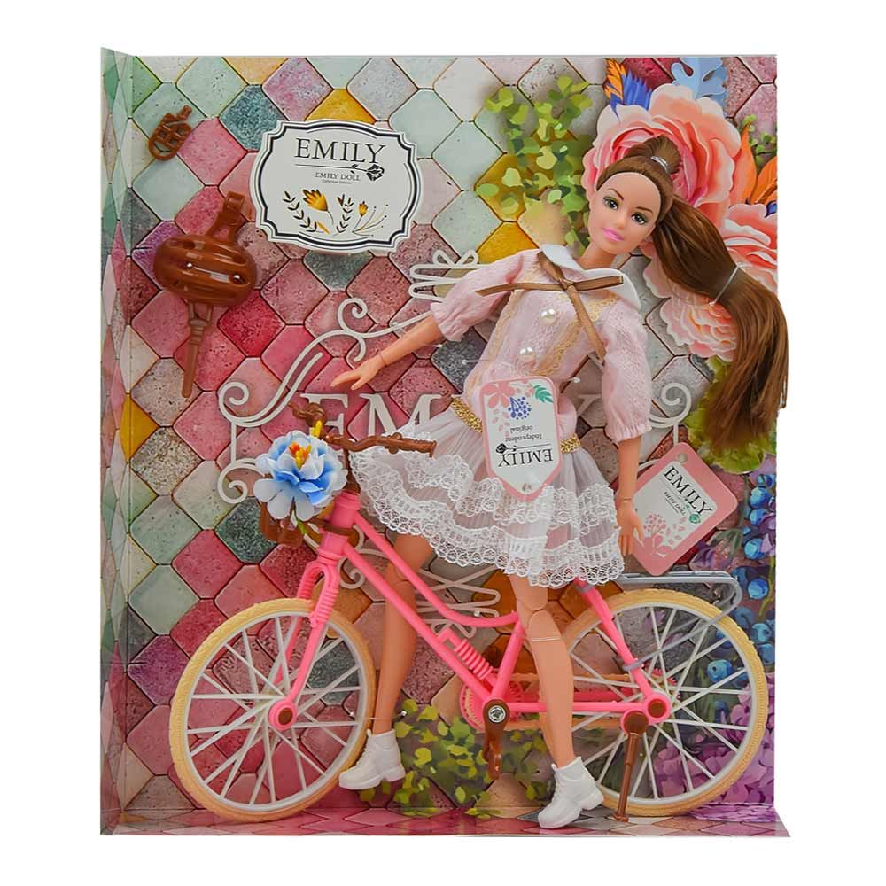 Лялька Emily Шатенка у рожевій сукні із велосипедом (QJ077)