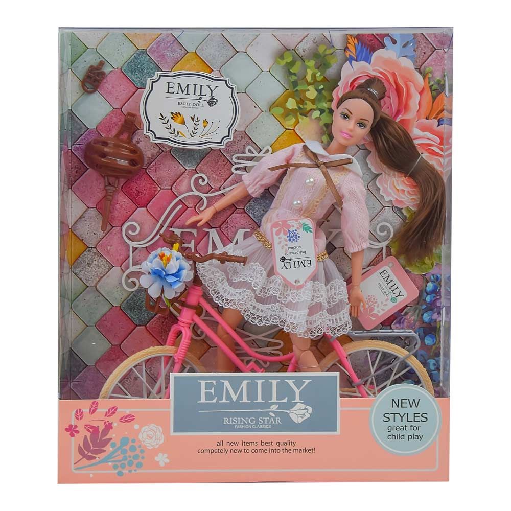 Лялька Emily Шатенка у рожевій сукні із велосипедом (QJ077)