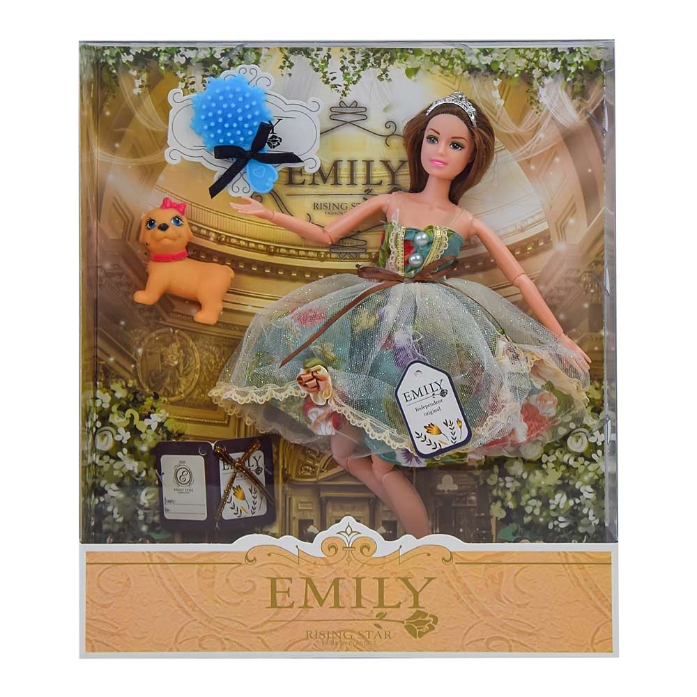 Лялька Emily Брюнетка у квітковому сарафані з розчіскою та цуценям (QJ078B)