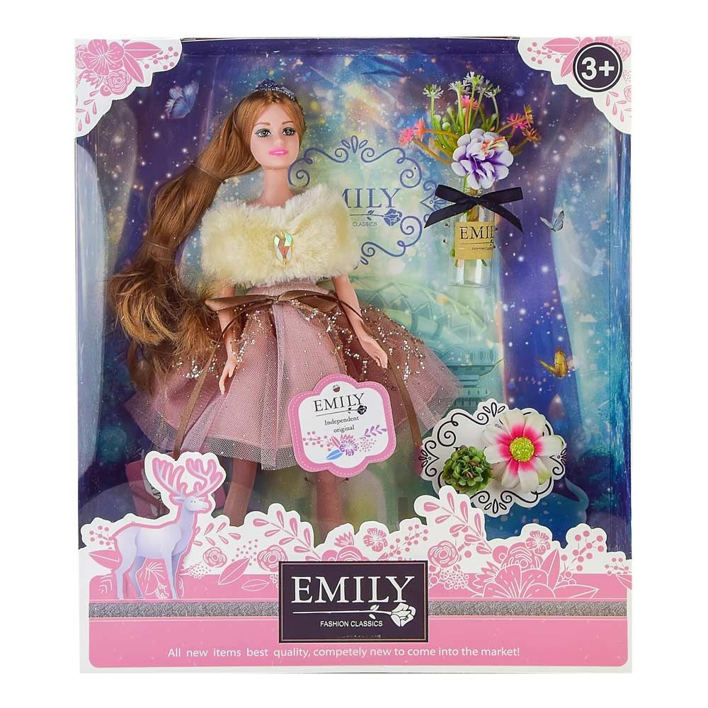 Лялька Emily в рожевій сукні з хутряною накидкою і букетом (QJ087A)