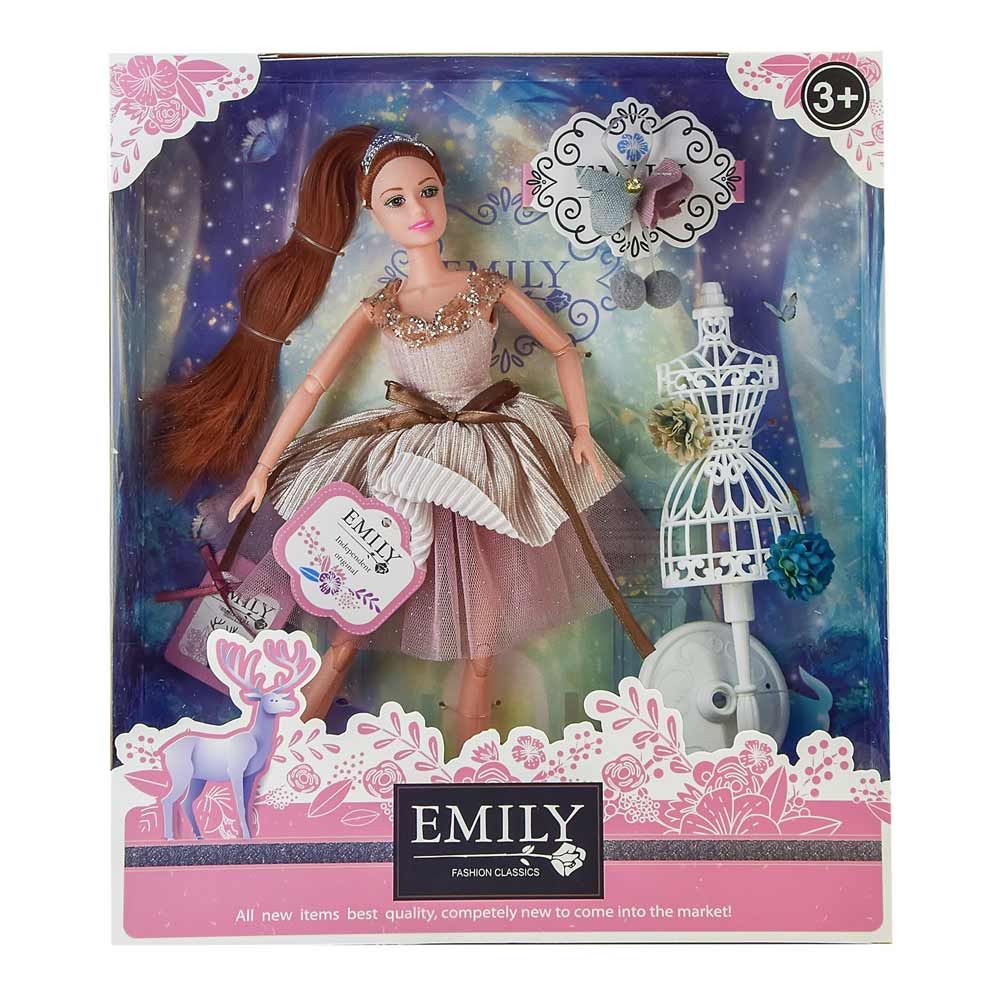 Лялька Emily в бежевій сукні з манекеном (QJ087B)