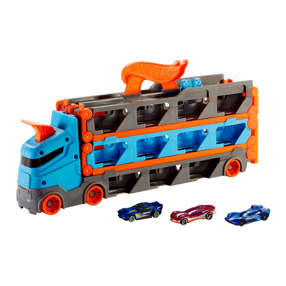 Трек Hot Wheels City Вантажівка-транспортер Суперперегони 2 в 1 (GVG37)