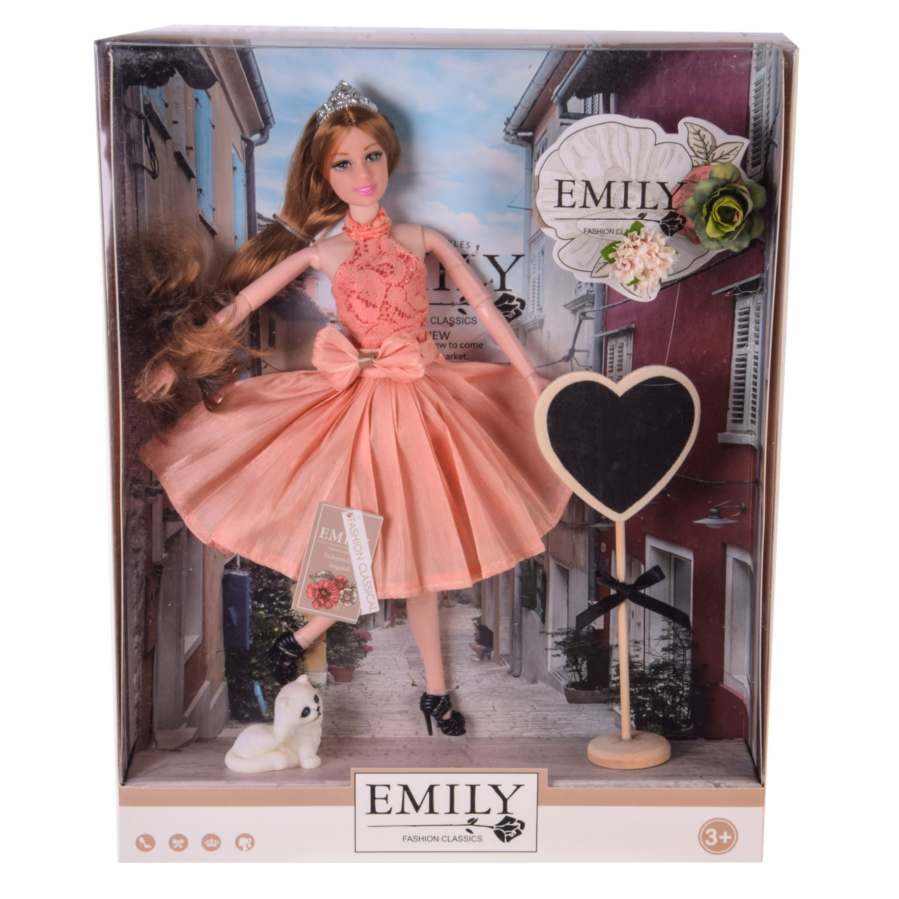 Лялька Shantou Jinxing Emily у персиковій сукні з котиком (QJ099C)