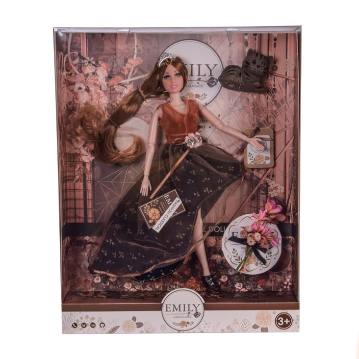 Лялька Shantou Jinxing Emily у коричневій сукні з котиком (QJ106C)