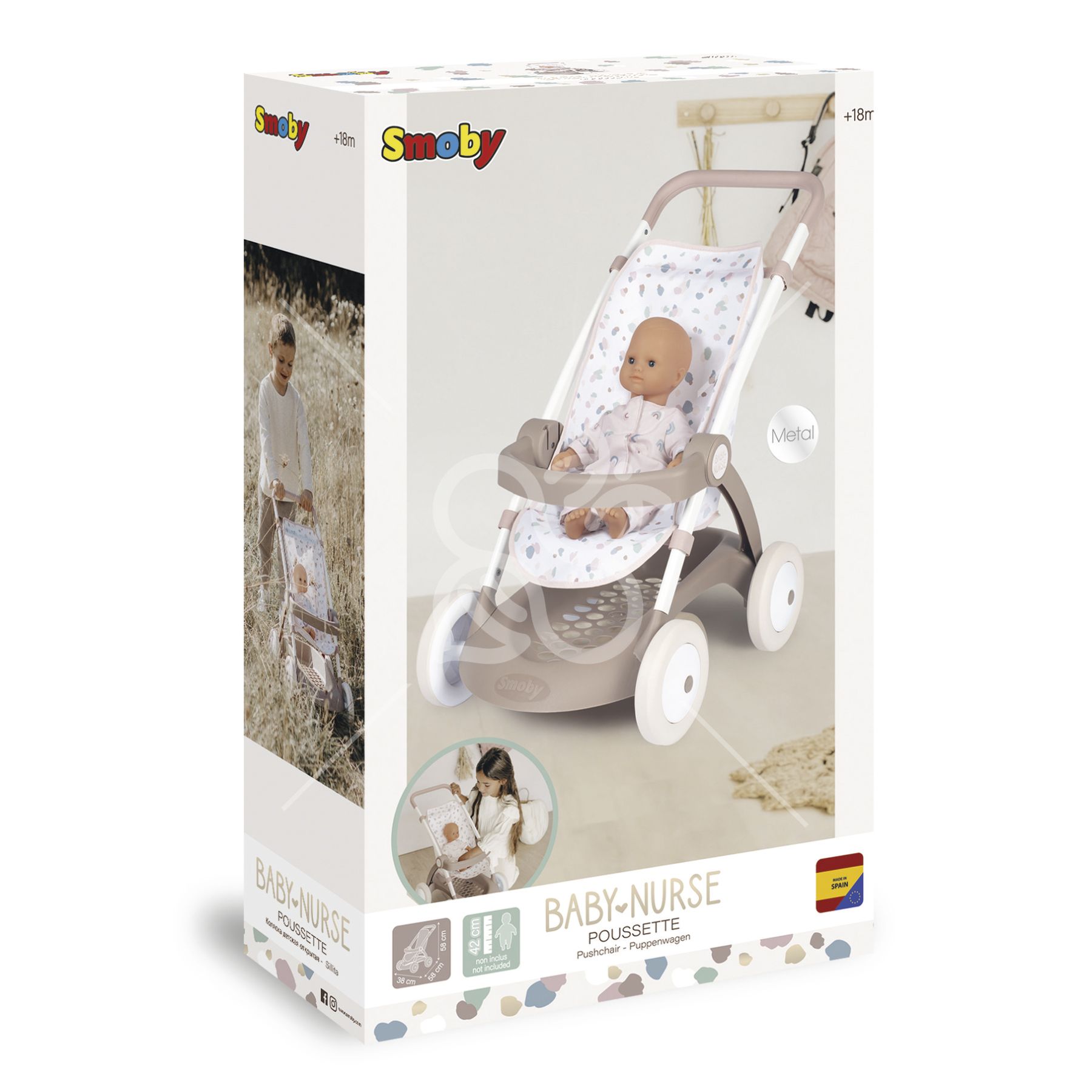 Коляска Smoby Baby Nurse Прогулянка рожева пудра з корзиною (254018)