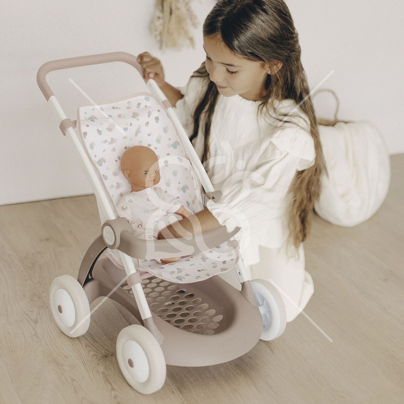 Коляска Smoby Baby Nurse Прогулянка рожева пудра з корзиною (254018)