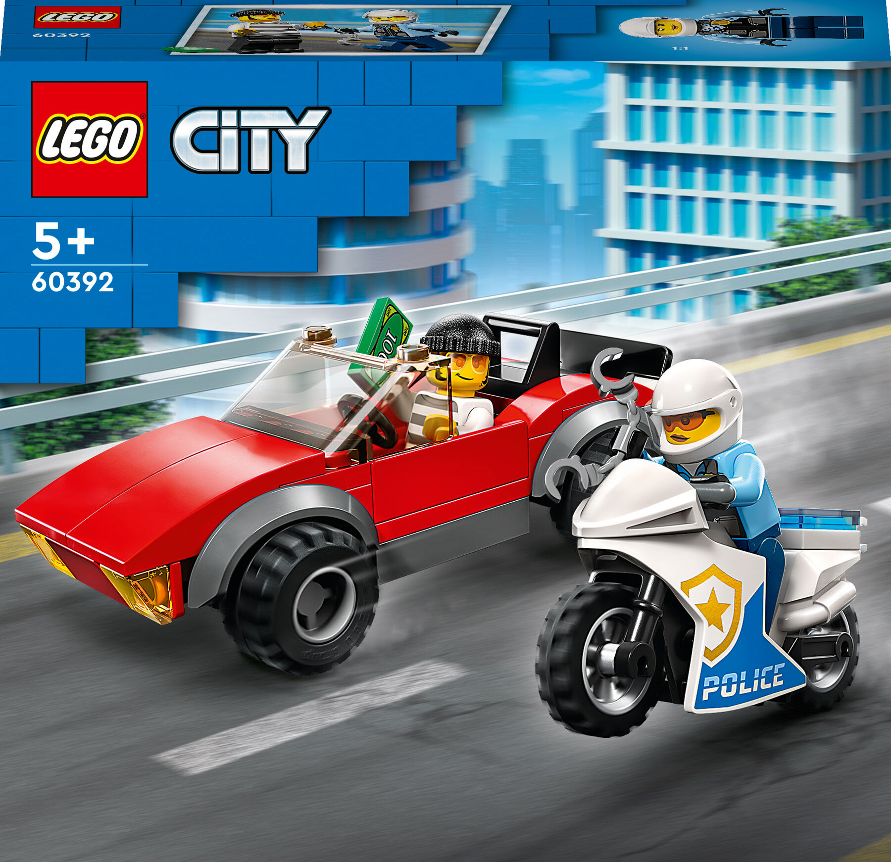 Конструктор LEGO City Переслідування автомобіля на поліцейському мотоциклі (60392)