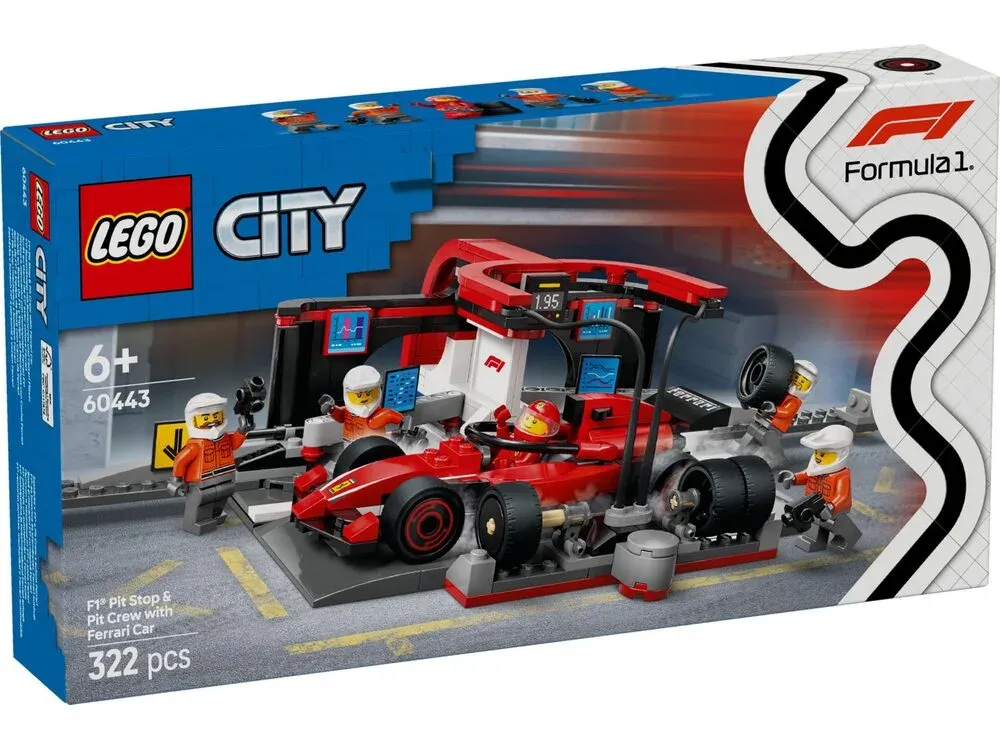 Конструктор LEGO City Піт-стоп і піт-екіпаж F1 з болідом Ferrari (60443)