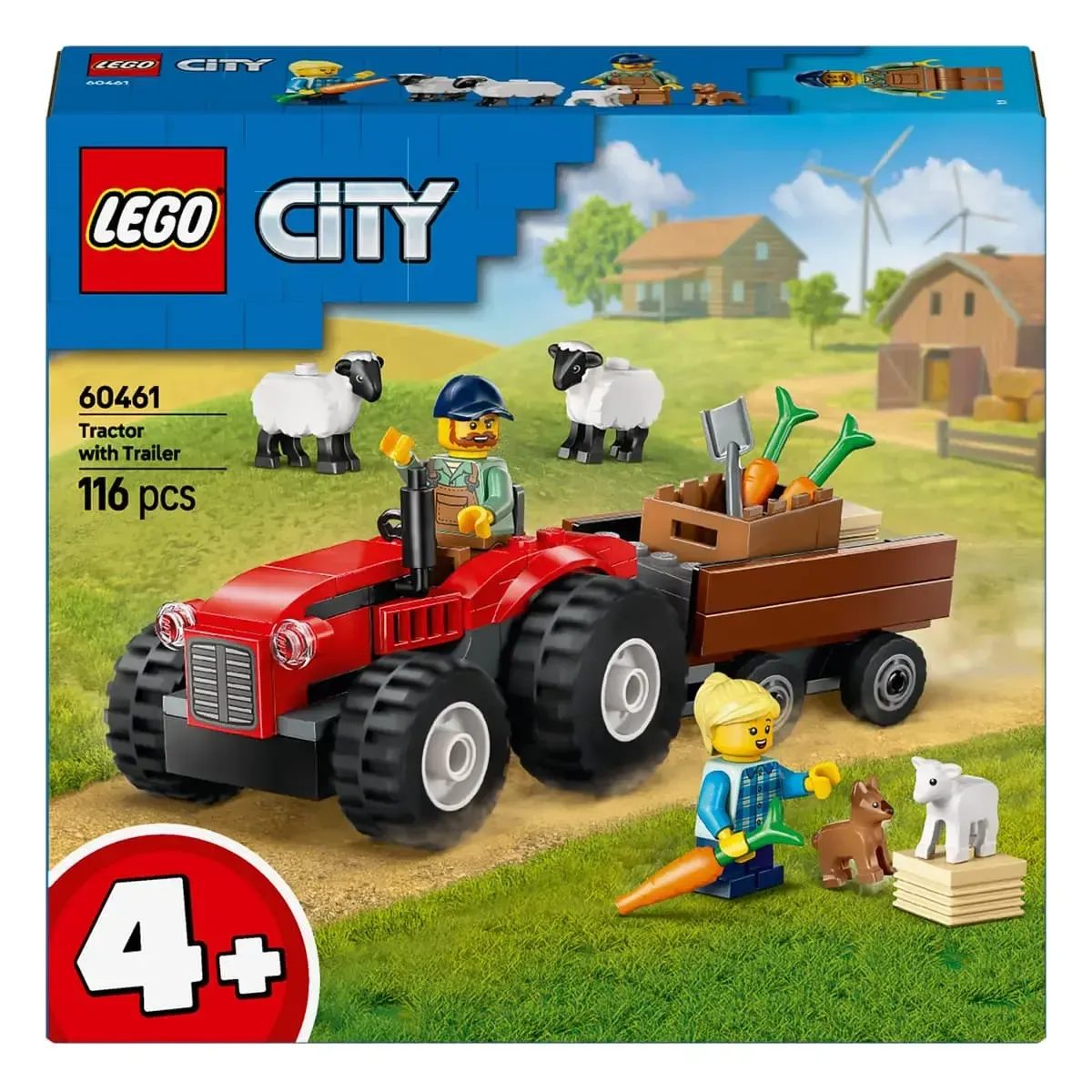 Конструктор LEGO City Червоний фермерський трактор із причепом і вівцями (60461)