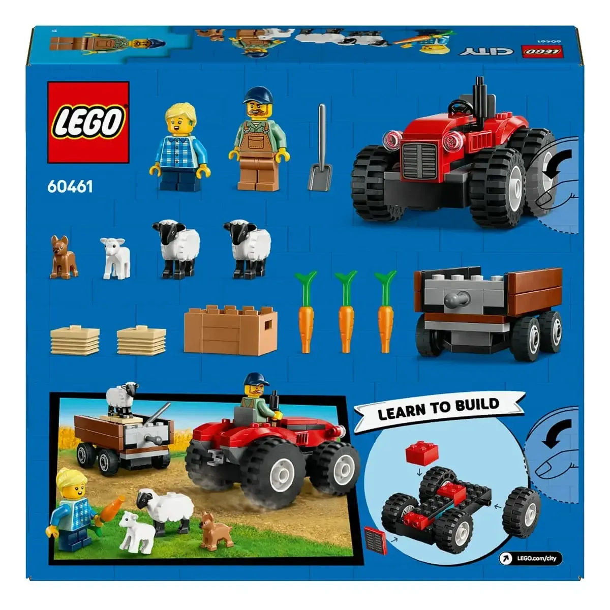 Конструктор LEGO City Червоний фермерський трактор із причепом і вівцями (60461)