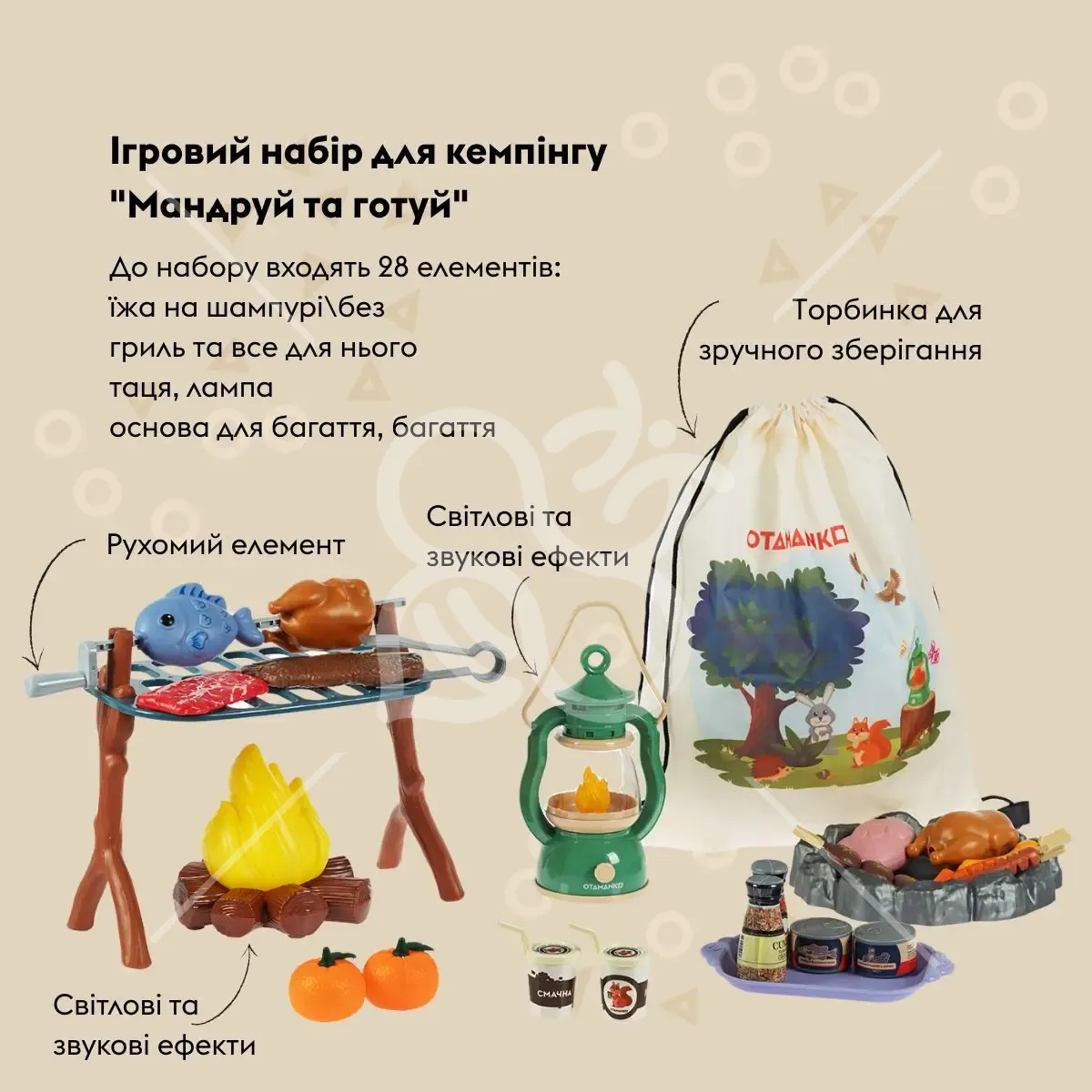 Ігровий набір OTAMANKO для кемпінгу "Мандруй та готуй" , 28 елементів