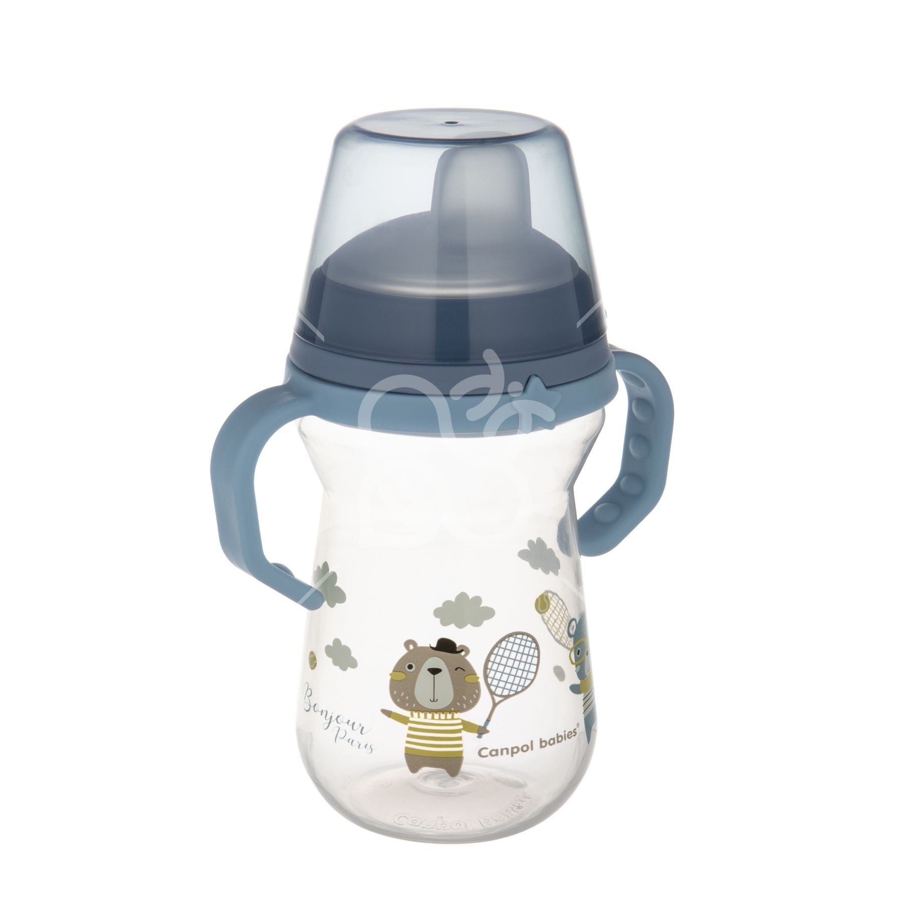 Canpol babies Кружка тренувальна з силіконовим носиком FirstCup 250 мл BONJOUR PARIS - блакитна
