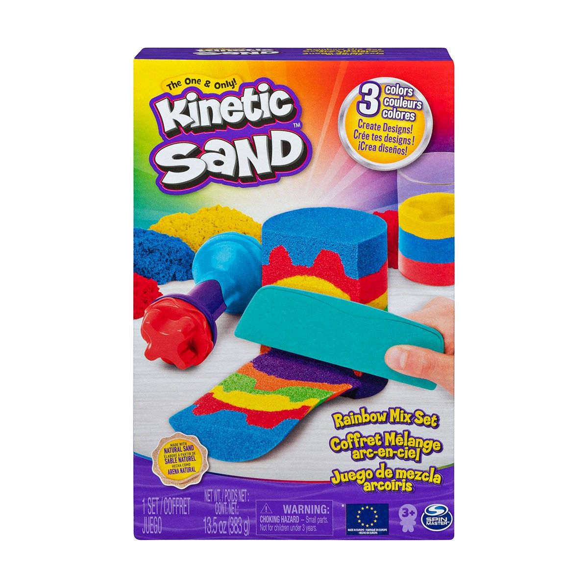 Набір піску для дитячої творчості - KINETIC SAND ВЕСЕЛКОВИЙ МІКС (3 кольори, 383 g, аксес.)