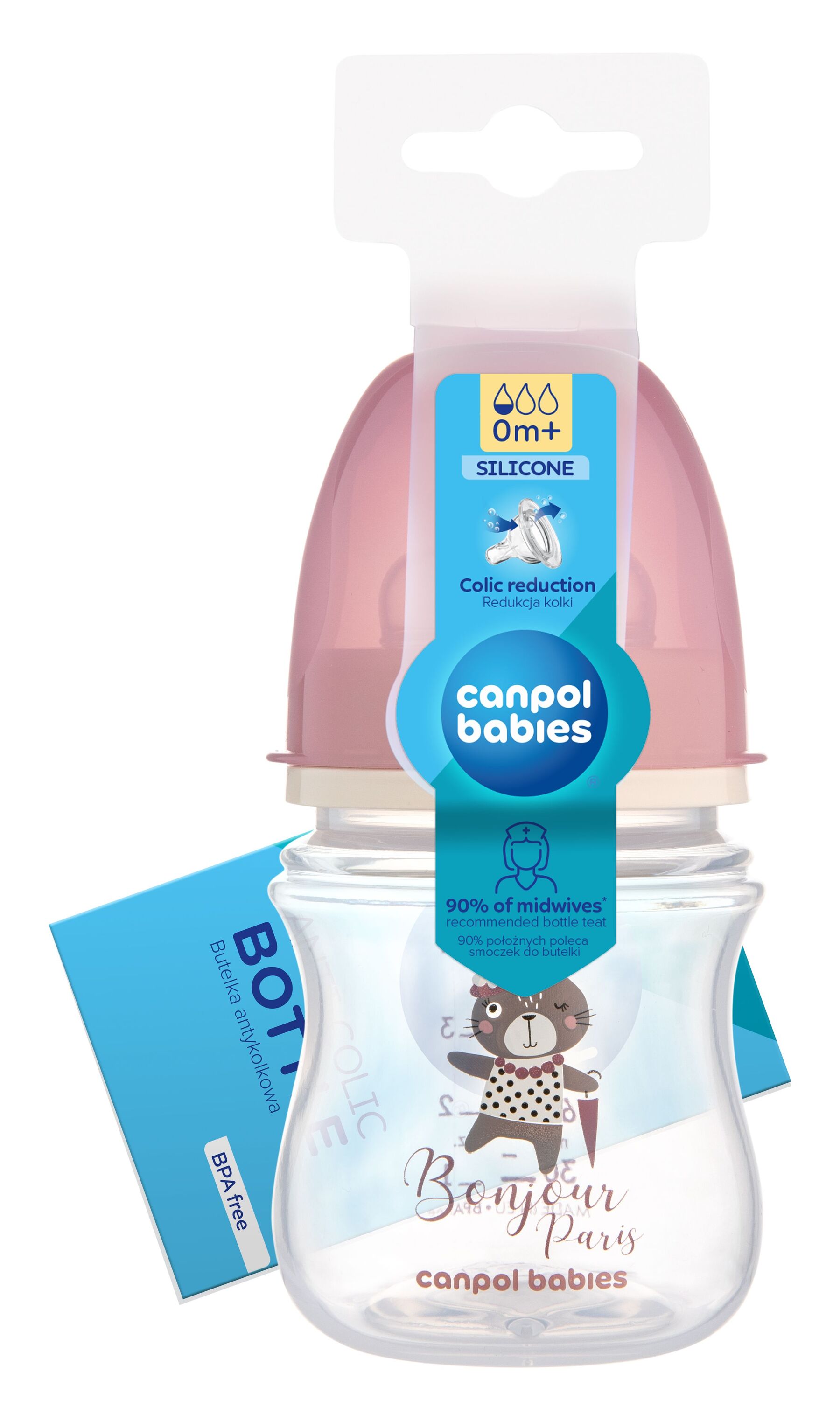 Canpol babies Пляшка антиколікова з широким отвором 120 мл PP Easystart Bonjour Paris рожева