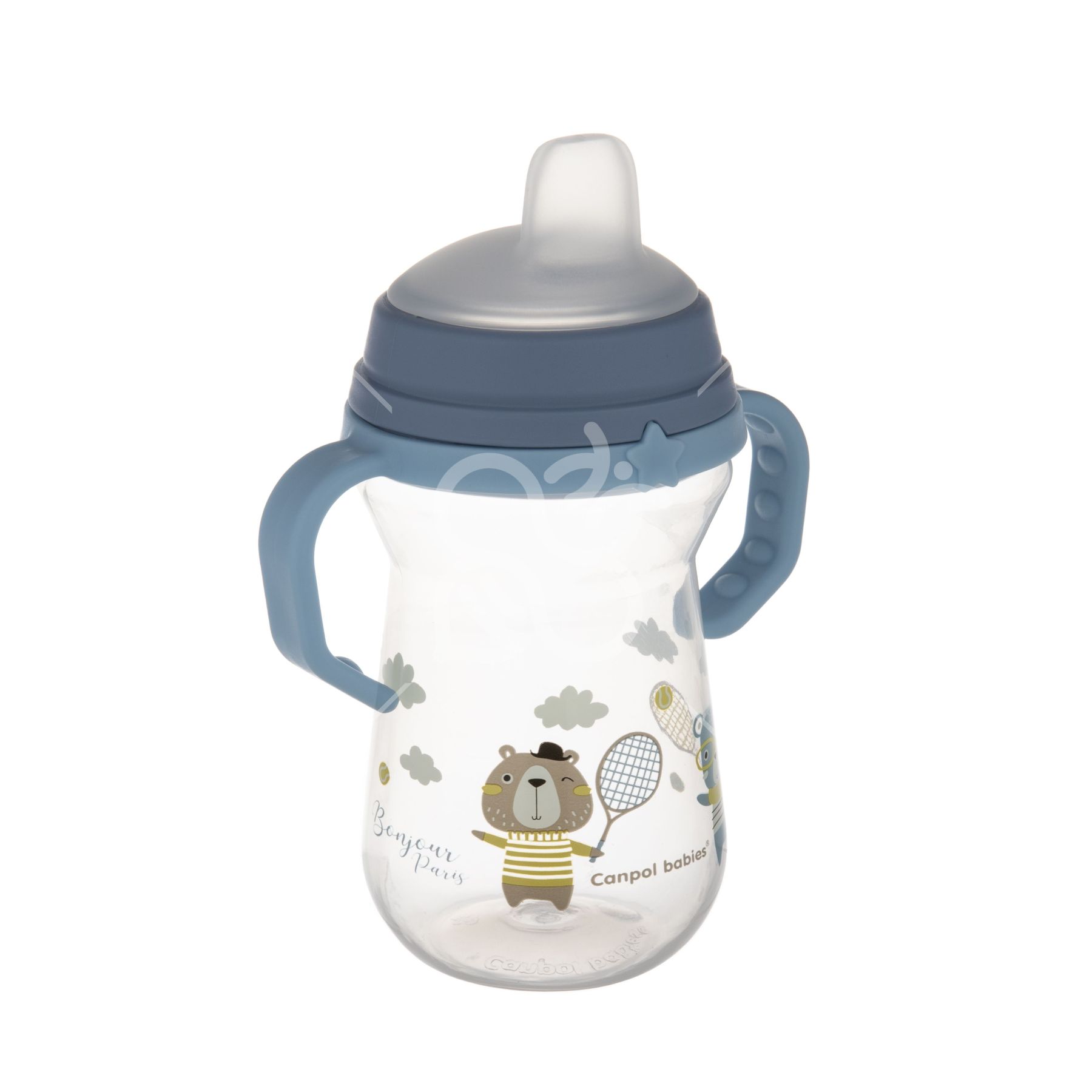 Canpol babies Кружка тренувальна з силіконовим носиком FirstCup 250 мл BONJOUR PARIS - блакитна