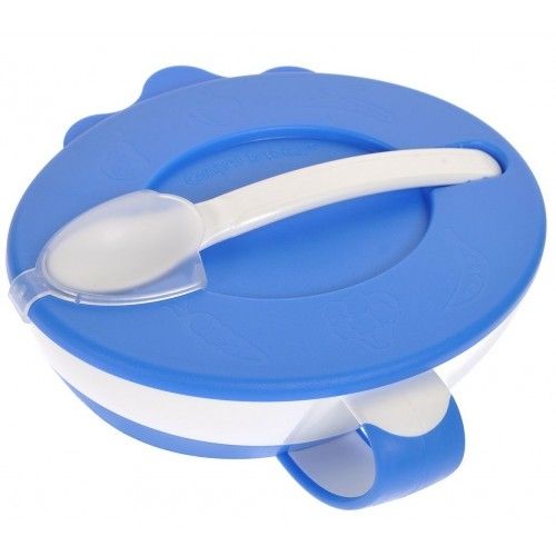 Тарілка миска Canpol babies зі зручною ручкою кришкою і ложкою блакитна (31/406_blu)