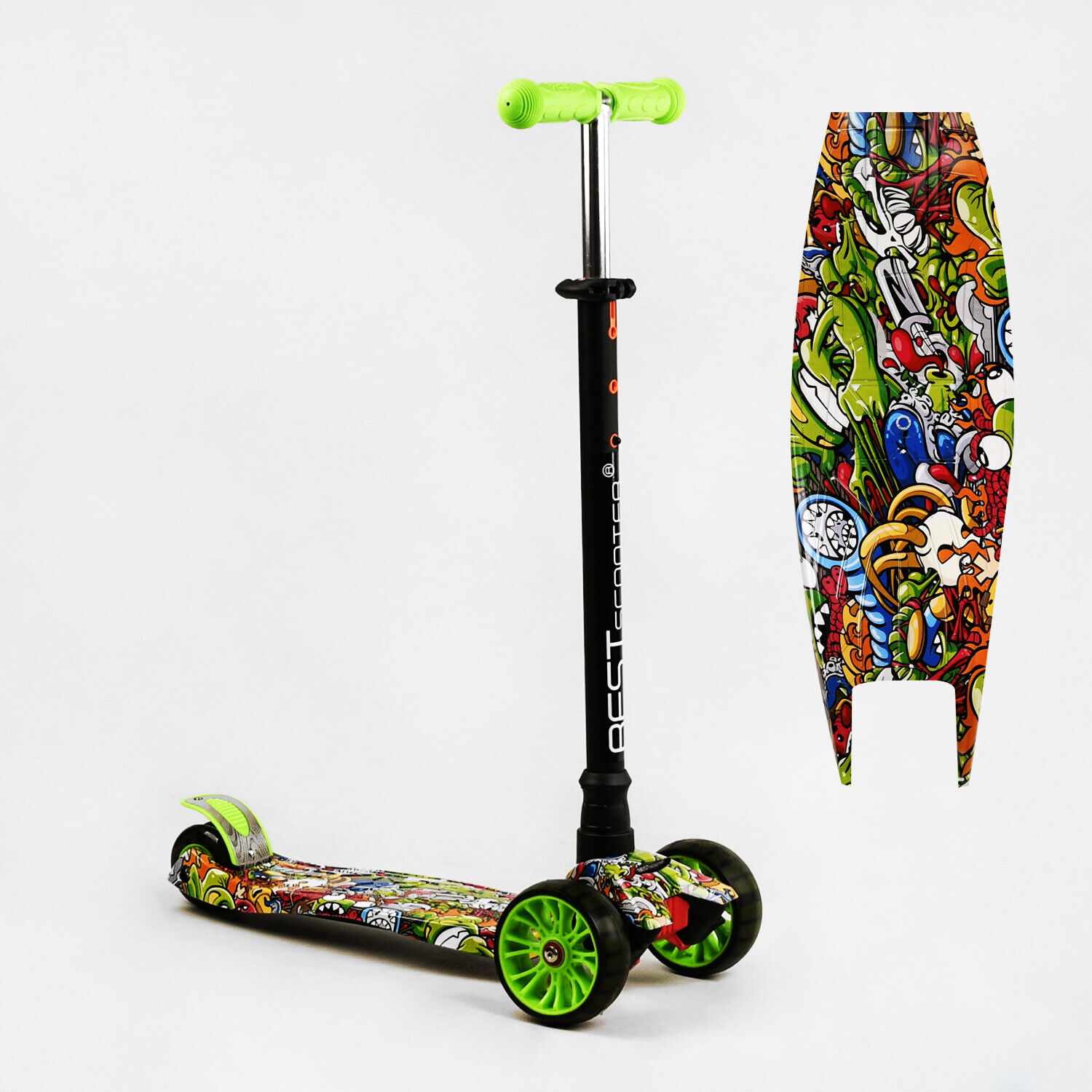 Самокат Best Scooter MAXI S 4 колеса PU СВІТЛО Graffiti 60 кг Різнокольоровий (111816)