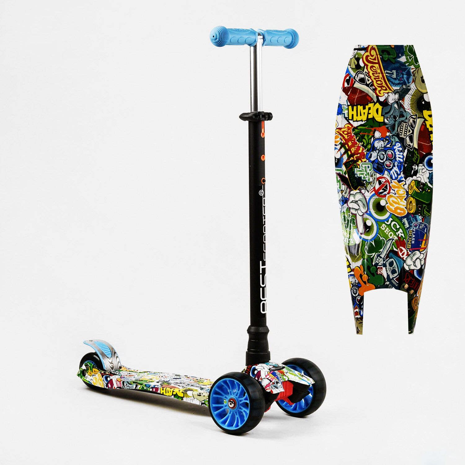 Самокат Best Scooter MAXI S 4 колеса PU СВІТЛО Graffiti 60 кг Різнокольоровий (111816)