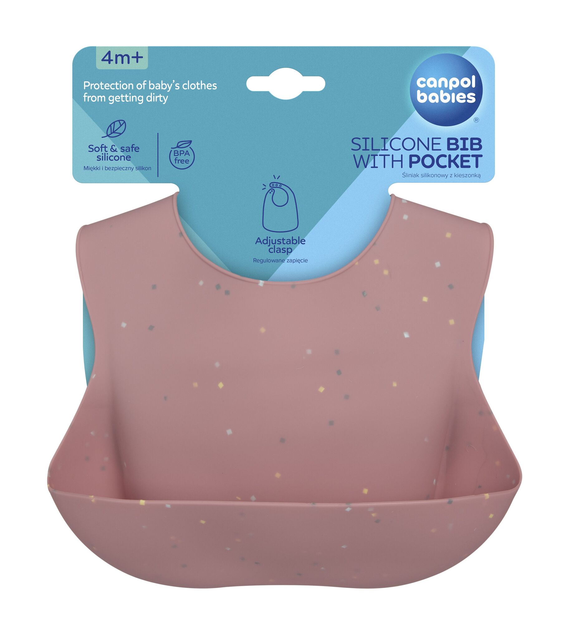 Canpol babies Слинявчик силіконовий з кишенькою DOTS - рожевий
