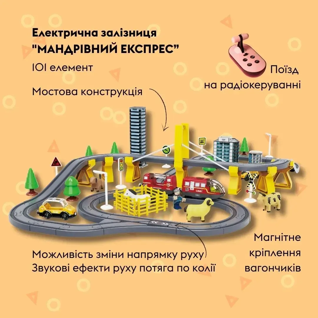 Ігровий набір OTAMANKO МАНДРІВНИЙ ЕКСПРЕС електрична залізниця на РК, 101 деталь, червоний