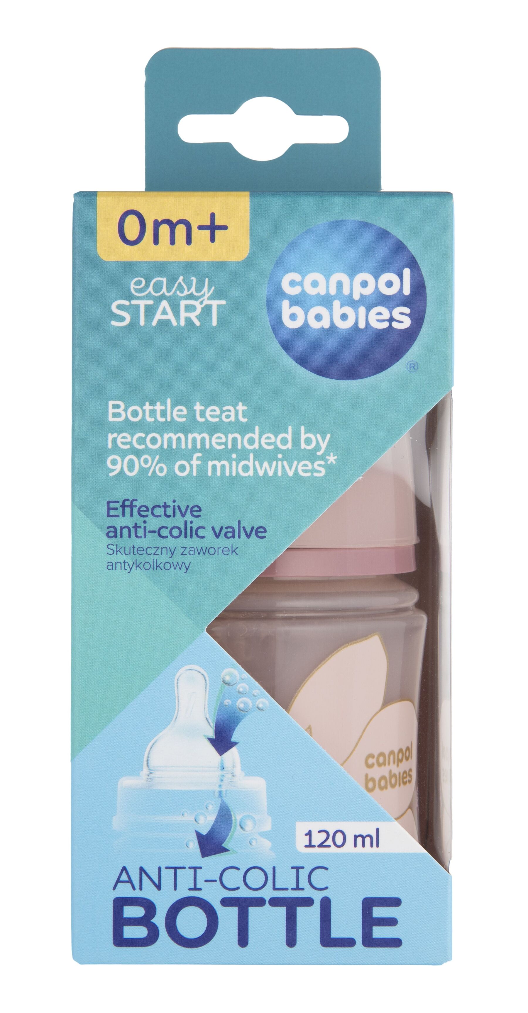 Canpol babies Пляшка антиколікова з широким отвором 120 мл Easystart GOLD - рожева