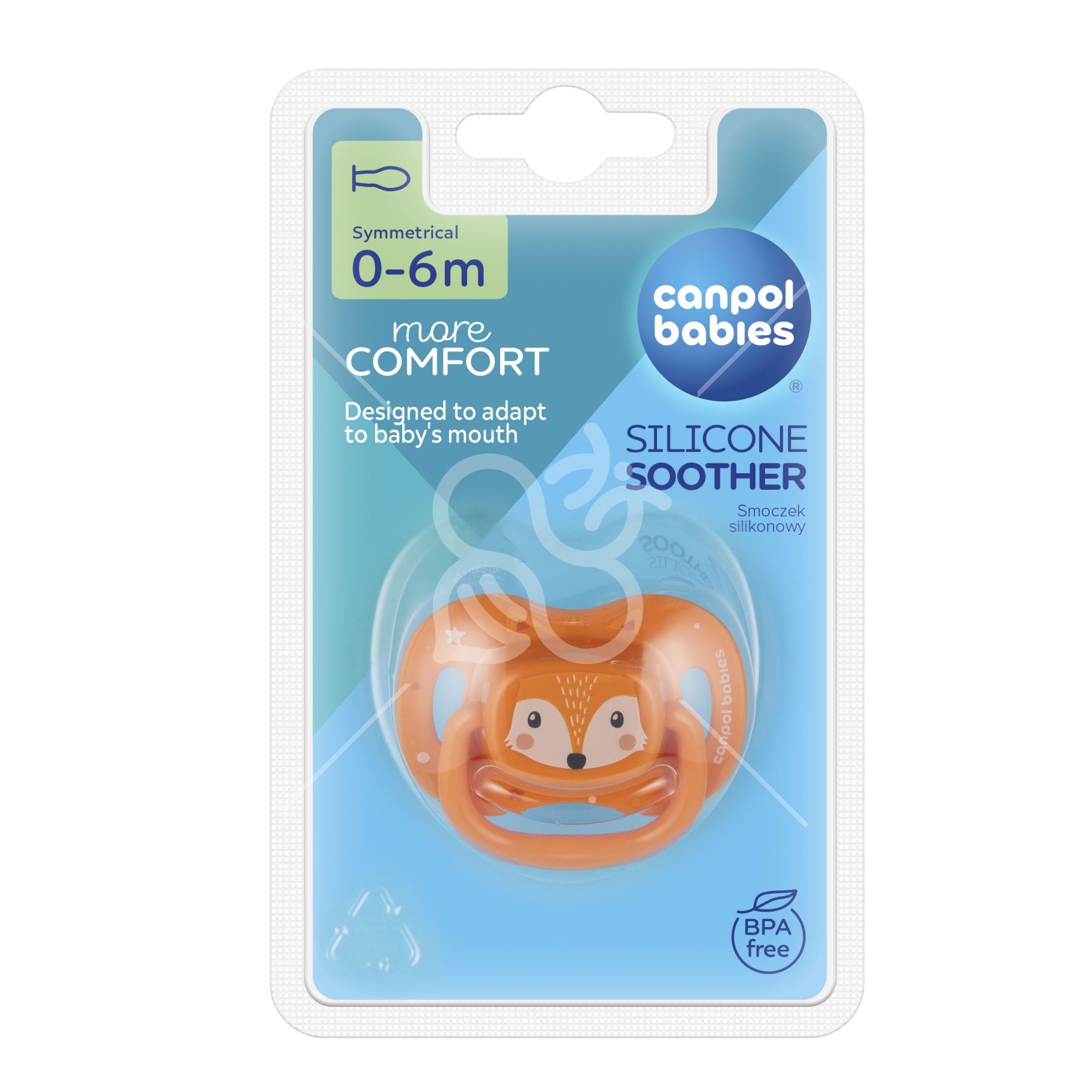 Canpol babies Пустушка силіконова симетрична 0-6 міс CUTE ANIMALS - оранжевий