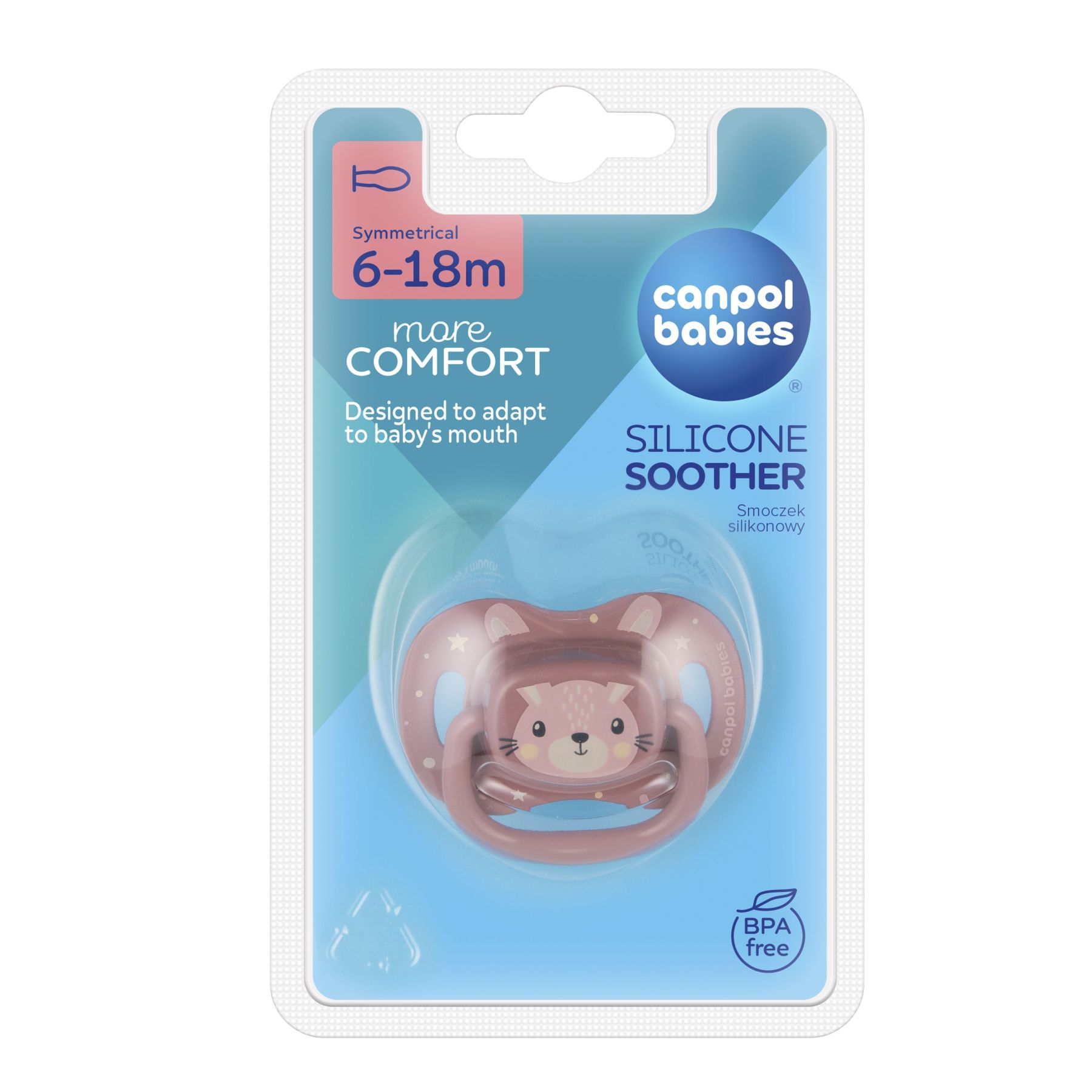 Canpol babies Пустушка силіконова симетрична 6-18 міс CUTE ANIMALS - рожевий