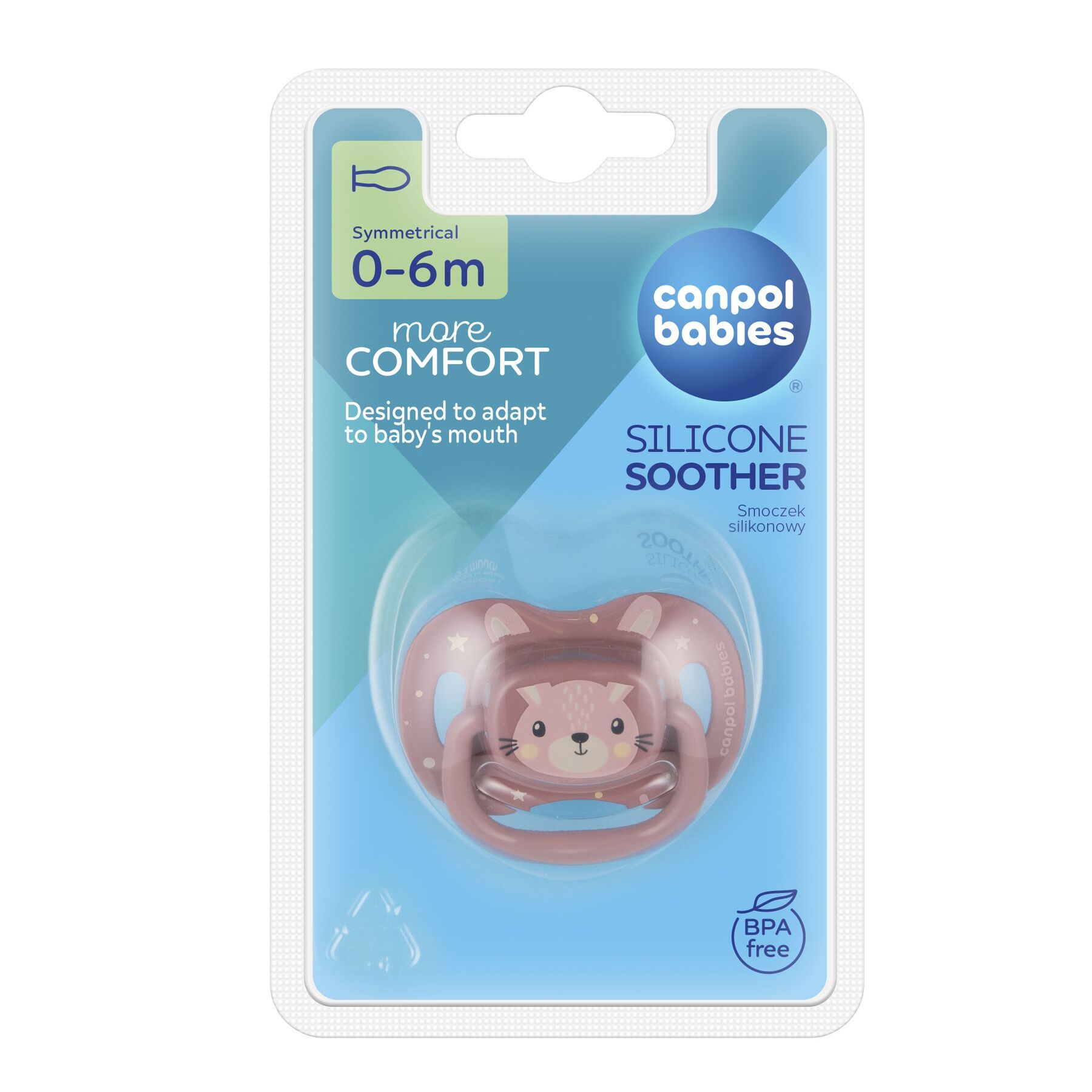 Canpol babies Пустушка силіконова симетрична 0-6 міс CUTE ANIMALS - рожевий